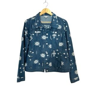 Laura‎ Ashley Vintage Aztec Western Embroidered Denim Jacket, Size Medium